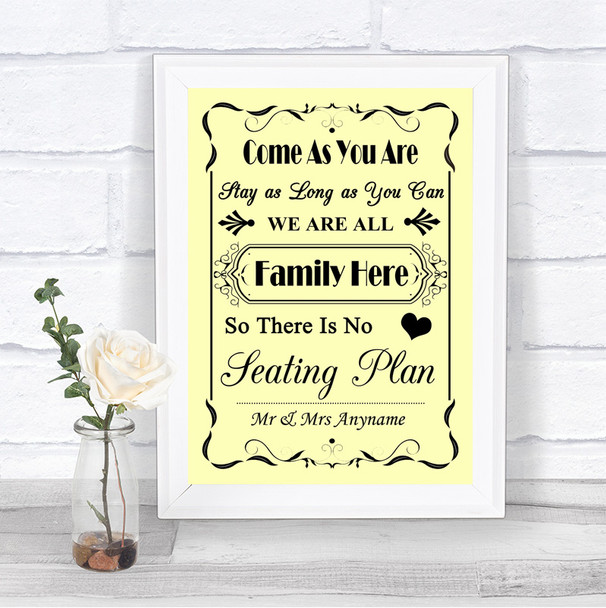 Yellow All Family No Seating Plan Personalized Wedding Sign