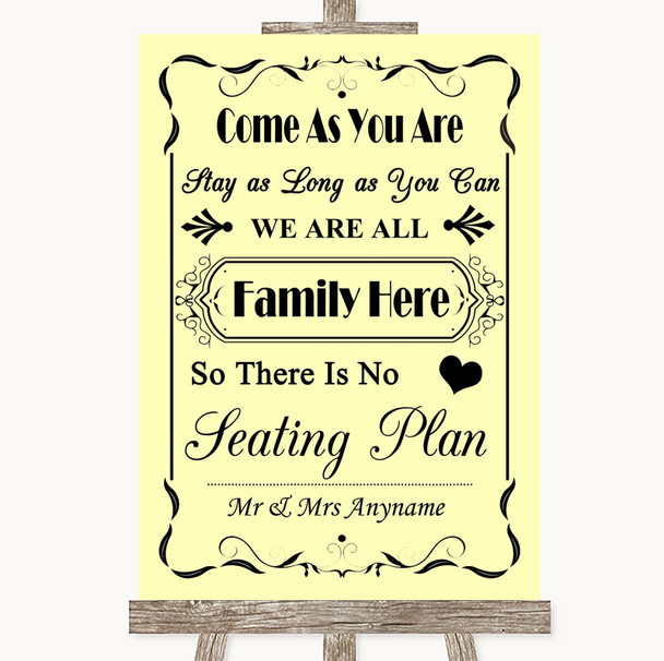Yellow All Family No Seating Plan Personalized Wedding Sign
