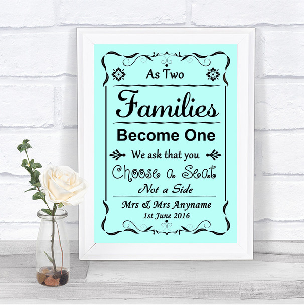 Aqua As Families Become One Seating Plan Personalized Wedding Sign