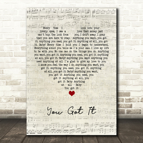 Roy Orbison You Got It Script Heart Song Lyric Print