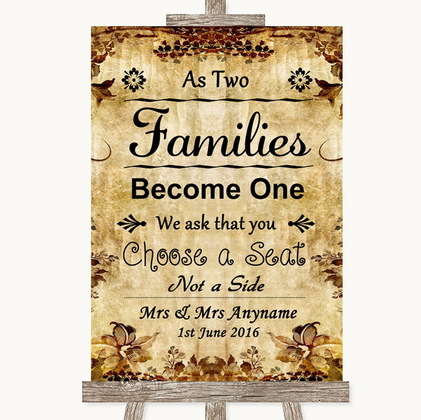 Autumn Vintage As Families Become One Seating Plan Personalized Wedding Sign