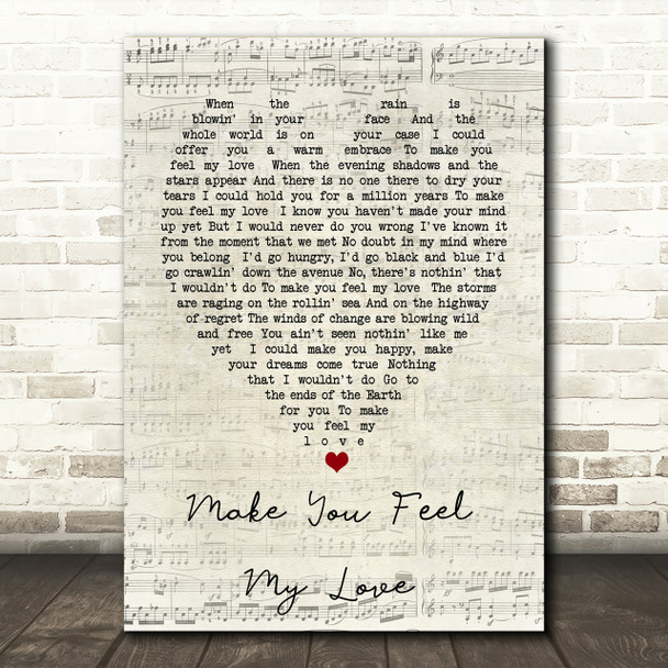 Make You Feel My Love Bob Dylan Script Heart Song Lyric Print