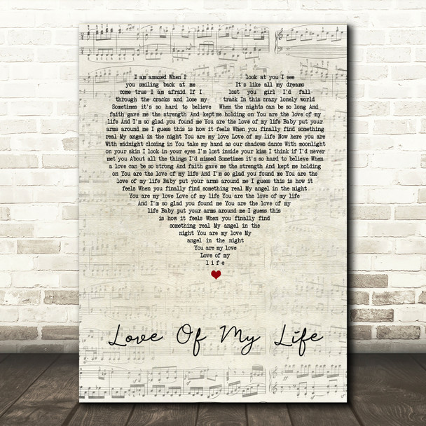 Jim Brickman Love Of My Life Script Heart Song Lyric Print