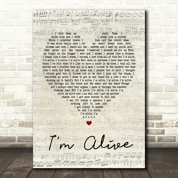 Kasey Chambers I'm Alive Script Heart Song Lyric Print