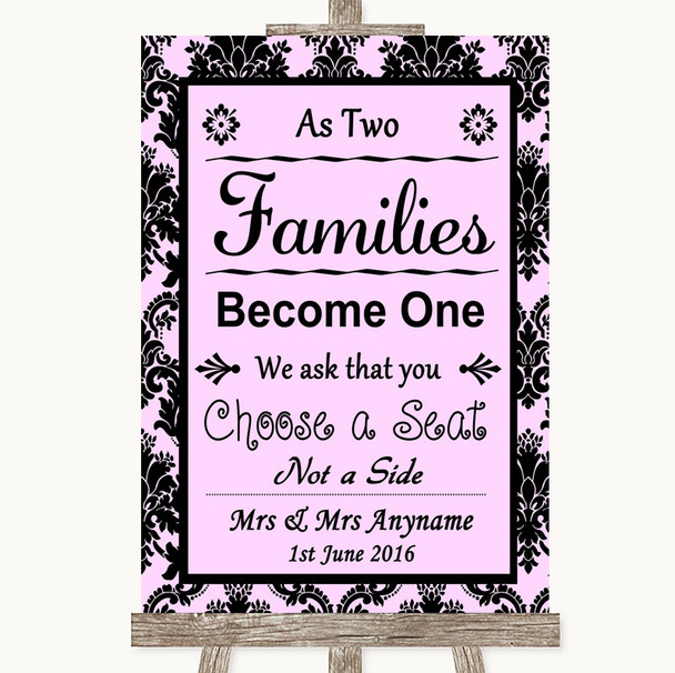 Baby Pink Damask As Families Become One Seating Plan Personalized Wedding Sign