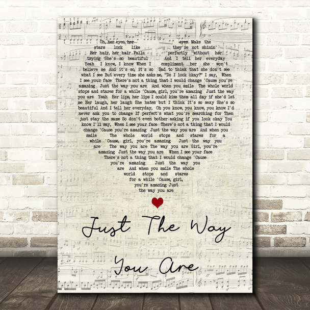 Just The Way You Are Bruno Mars Script Heart Song Lyric Print