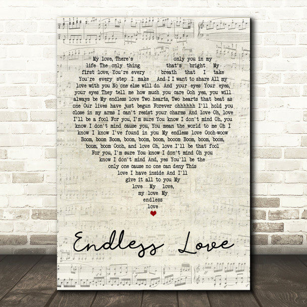 Lionel Richie & Mariah Carey Endless Love Script Heart Song Lyric Print