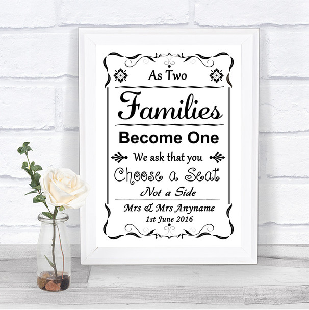 Black & White As Families Become One Seating Plan Personalized Wedding Sign