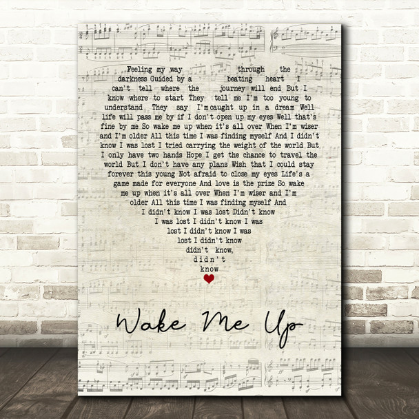 Avicii Wake Me Up Script Heart Song Lyric Print