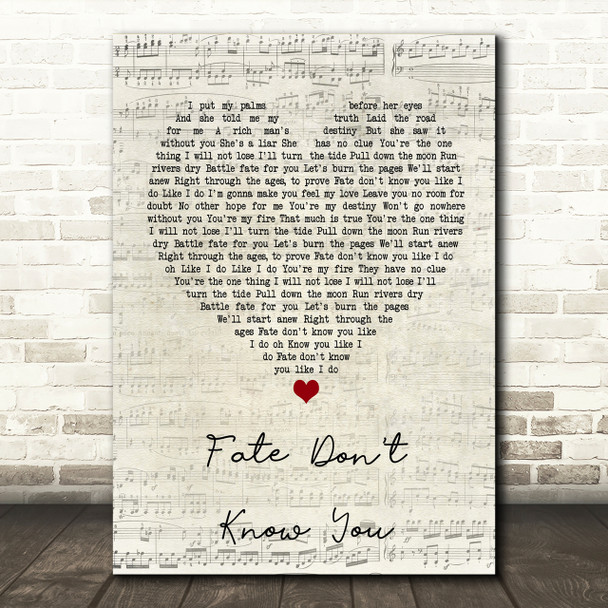 Desi Valentine Fate Don't Know You Script Heart Song Lyric Print