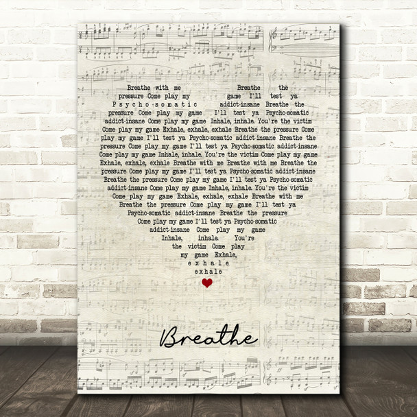 The Prodigy Breathe Script Heart Song Lyric Print