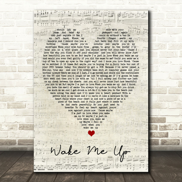 Wake Me Up Ed Sheeran Script Heart Song Lyric Print