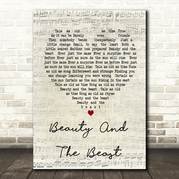 Celine Dione Beauty And The Beast Script Heart Song Lyric Print