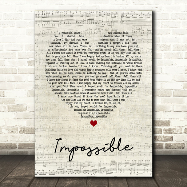James Arthur Impossible Script Heart Song Lyric Print