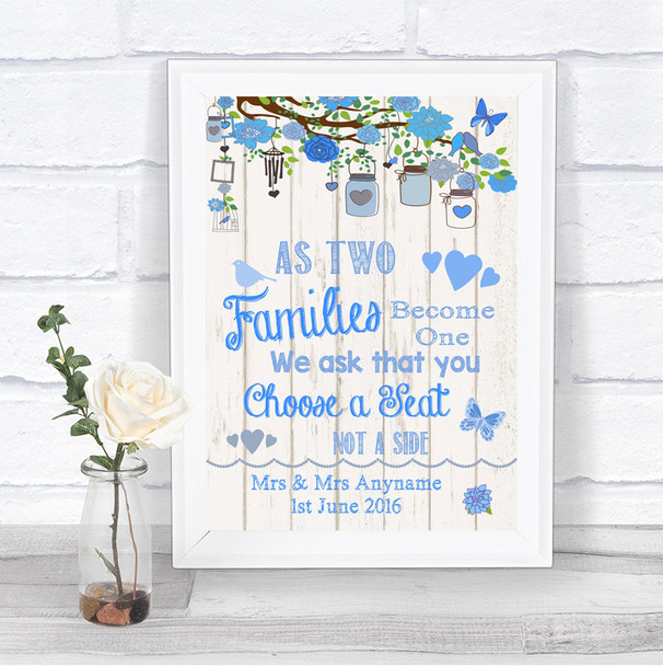 Blue Rustic Wood As Families Become One Seating Plan Personalized Wedding Sign