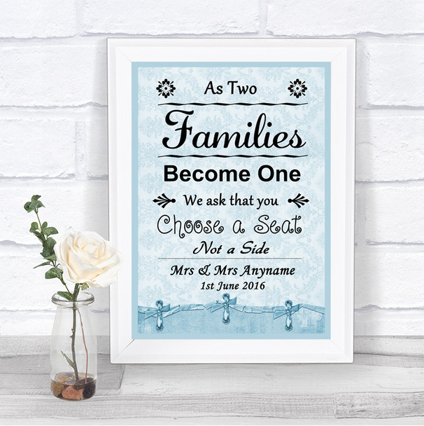Blue Shabby Chic As Families Become One Seating Plan Personalized Wedding Sign