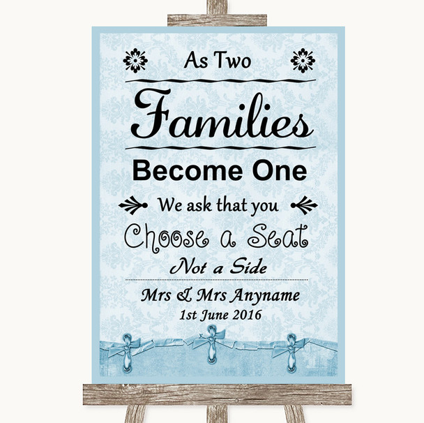 Blue Shabby Chic As Families Become One Seating Plan Personalized Wedding Sign