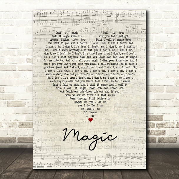 Coldplay Magic Script Heart Song Lyric Print