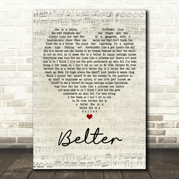 Gerry Cinnamon Belter Script Heart Song Lyric Print