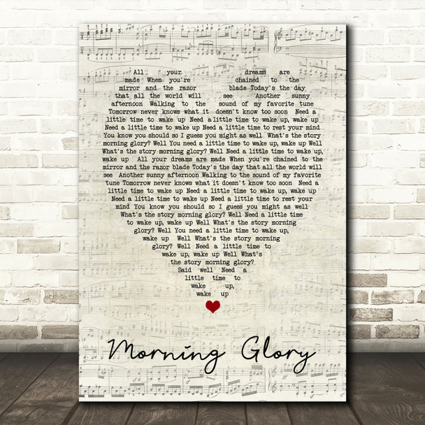 Morning Glory Oasis Script Heart Song Lyric Print