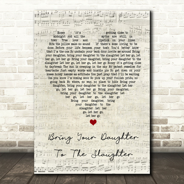 Iron Maiden Bring Your Daughter To The Slaughter Script Heart Song Lyric Print