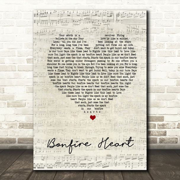 James Blunt Bonfire Heart Script Heart Song Lyric Print