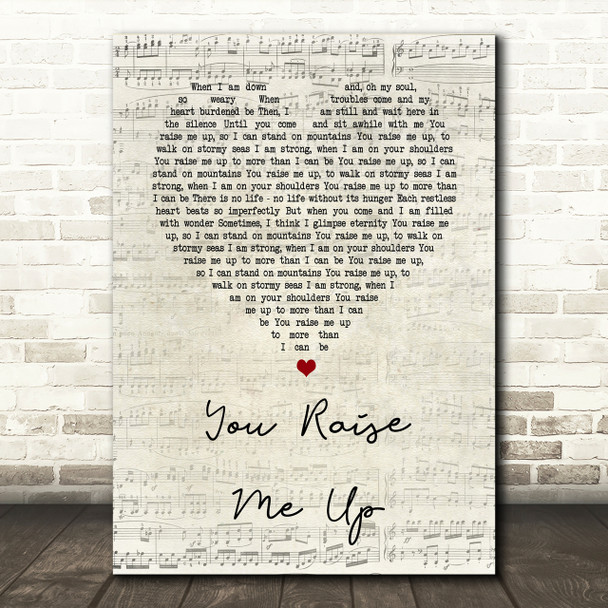 Josh Groban You Raise Me Up Script Heart Song Lyric Print