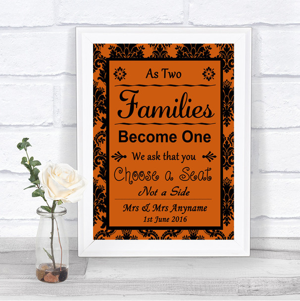 Burnt Orange Damask As Families Become One Seating Plan Wedding Sign