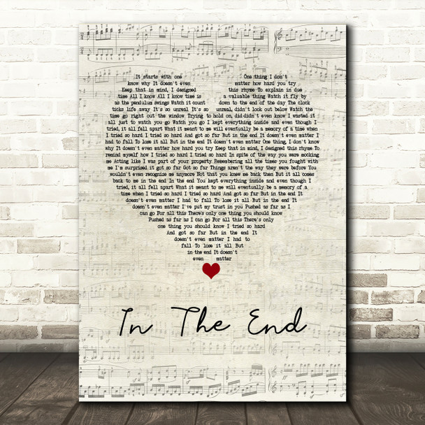 Linkin Park In The End Script Heart Song Lyric Print