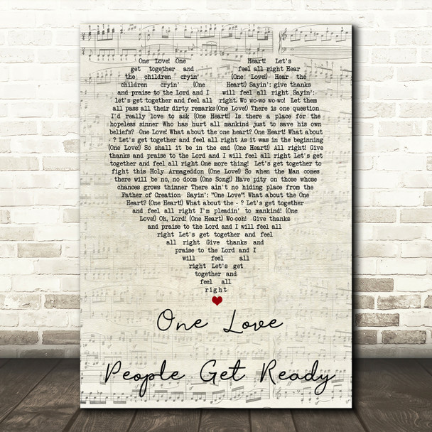 One Love People Get Ready Bob Marley Script Heart Song Lyric Print