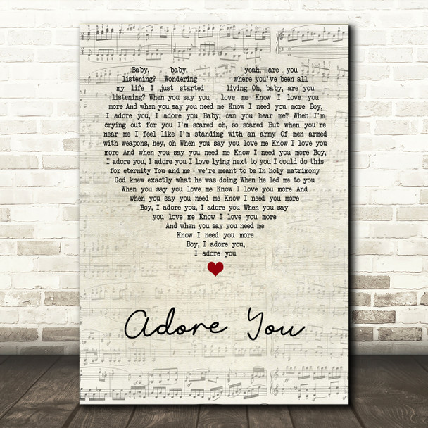 Miley Cyrus Adore You Script Heart Song Lyric Print