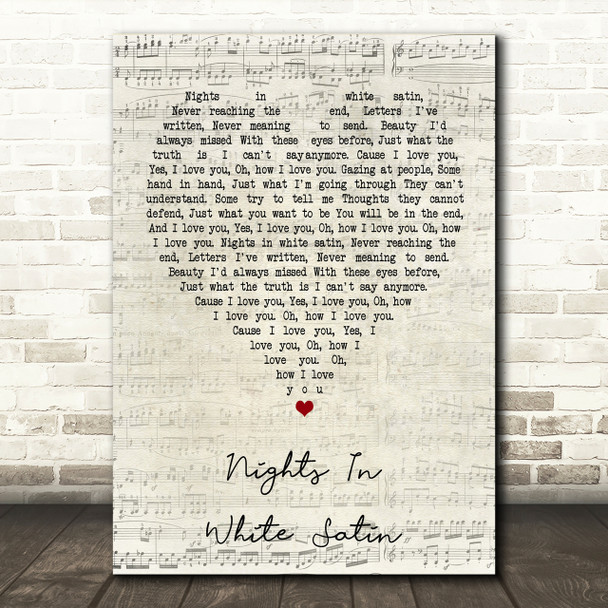 Moody Blues Nights In White Satin Script Heart Song Lyric Print