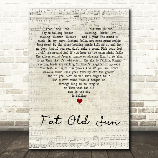 Pink Floyd Fat Old Sun Script Heart Song Lyric Print