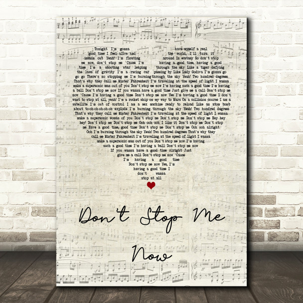 Queen Don't Stop Me Now Script Heart Song Lyric Print