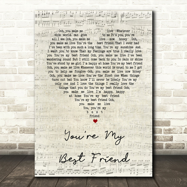 Queen You're My Best Friend Script Heart Song Lyric Print