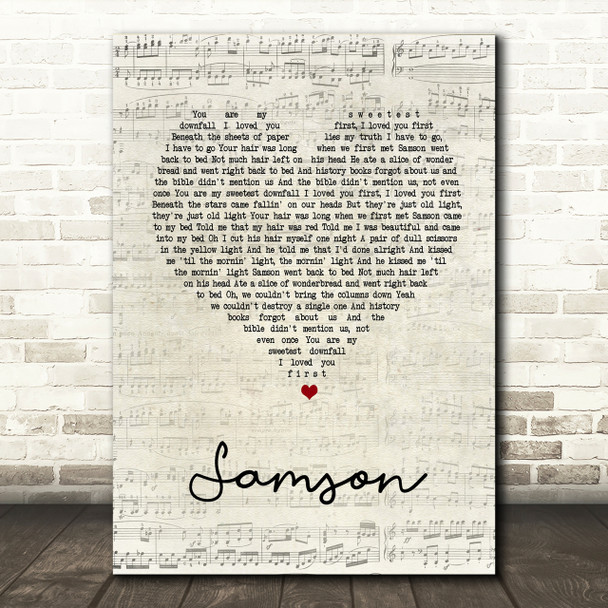 Regina Spektor Samson Script Heart Song Lyric Print