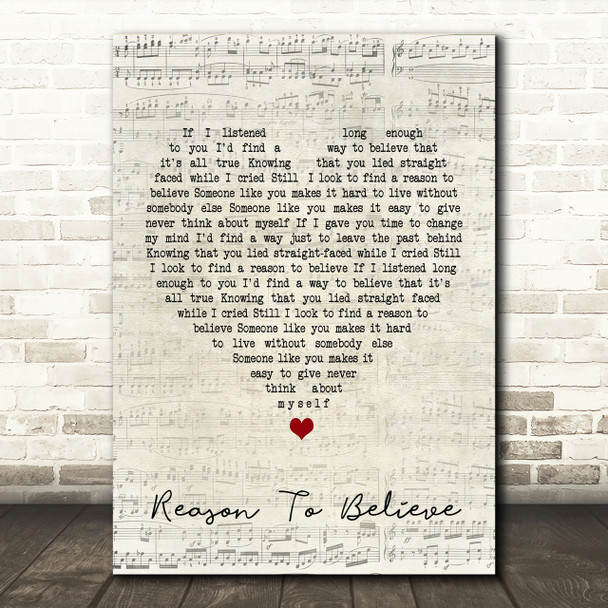 Rod Stewart Reason To Believe Script Heart Song Lyric Print