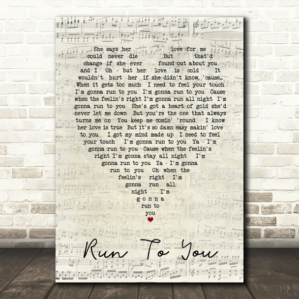 Run To You Bryan Adams Script Heart Song Lyric Print