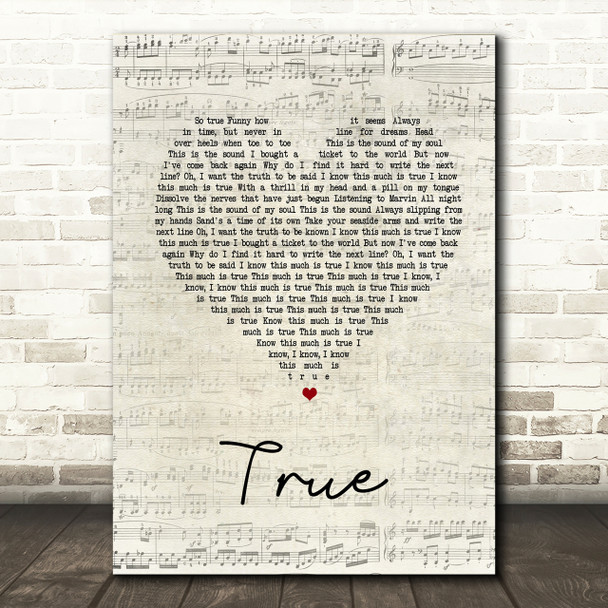 Spandau Ballet True Script Heart Song Lyric Print Spandau Ballet True Script Heart Song Lyric Print