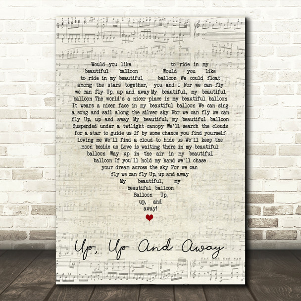 The 5th Dimension Up, Up And Away Script Heart Song Lyric Print