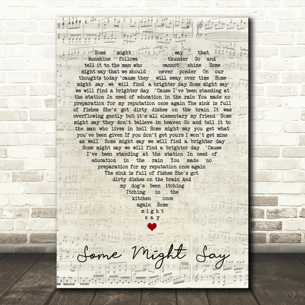Some Might Say Oasis Script Heart Song Lyric Print