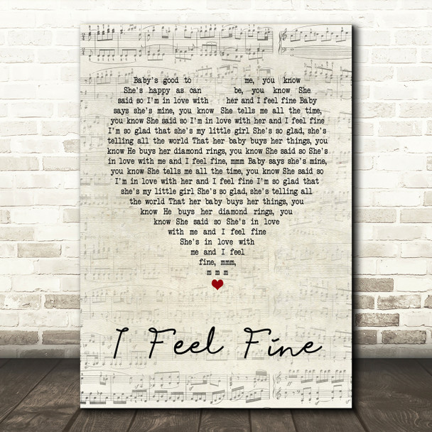 The Beatles I Feel Fine Script Heart Song Lyric Print