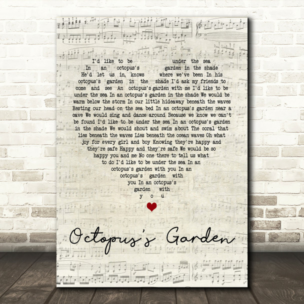 The Beatles Octopus's Garden Script Heart Song Lyric Print