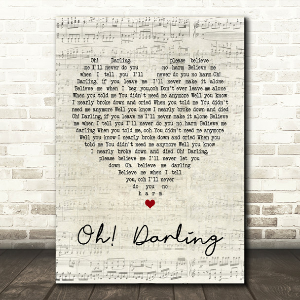 The Beatles Oh! Darling Script Heart Song Lyric Print