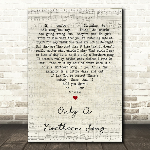 The Beatles Only A Northern Song Script Heart Song Lyric Print