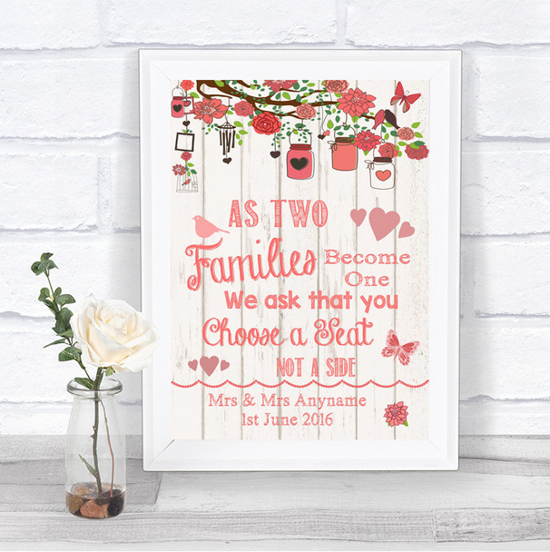 Coral Rustic Wood As Families Become One Seating Plan Personalized Wedding Sign