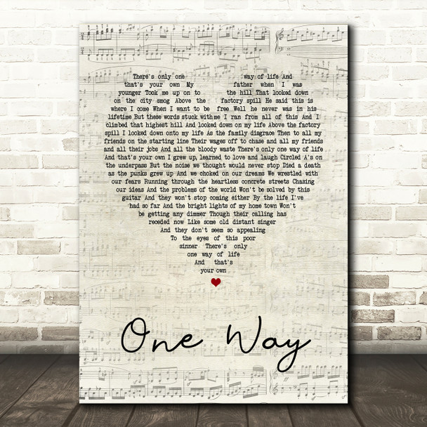 The Levellers One Way Script Heart Song Lyric Print