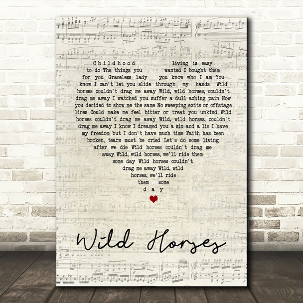 The Rolling Stones Wild Horses Script Heart Song Lyric Print