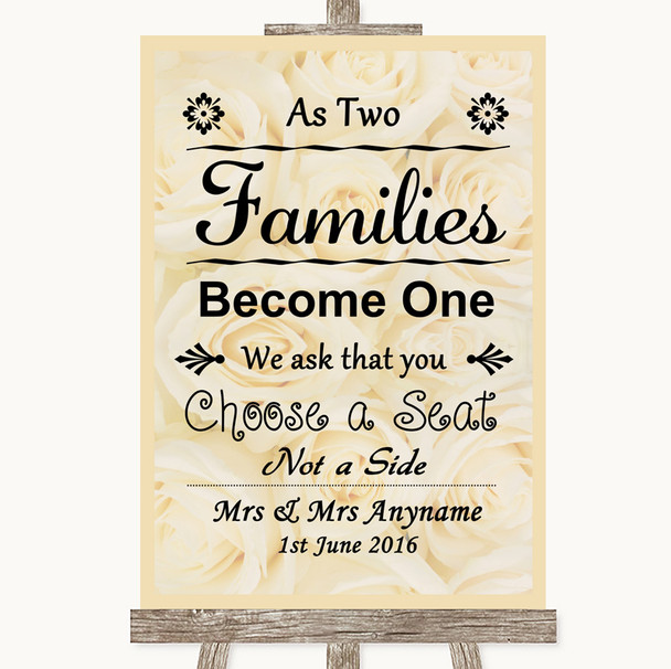 Cream Roses As Families Become One Seating Plan Personalized Wedding Sign