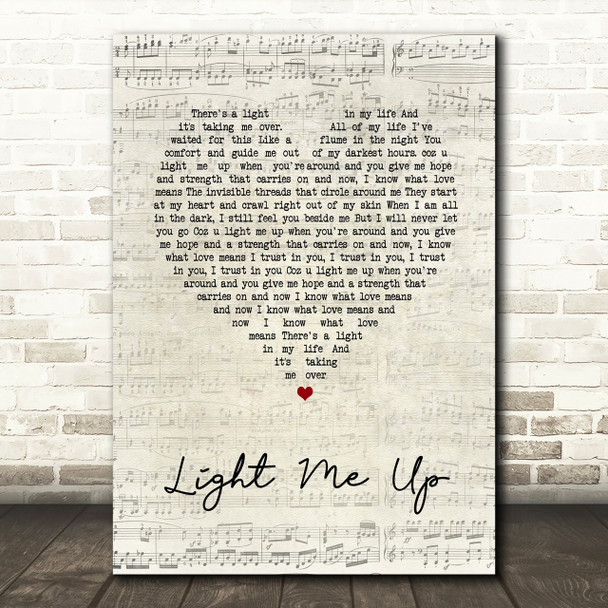 Tom Baxter Light Me Up Script Heart Song Lyric Print